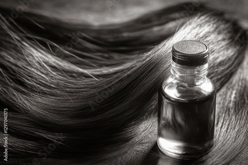 A liquid-filled bottle sits atop a horse's hair, offering a unique and intriguing scene