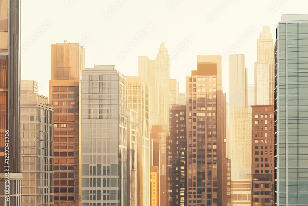 Tall urban cityscape with various modern buildings and sunny atmosphere Tall urban cityscape with various modern buildings and sunny atmosphere