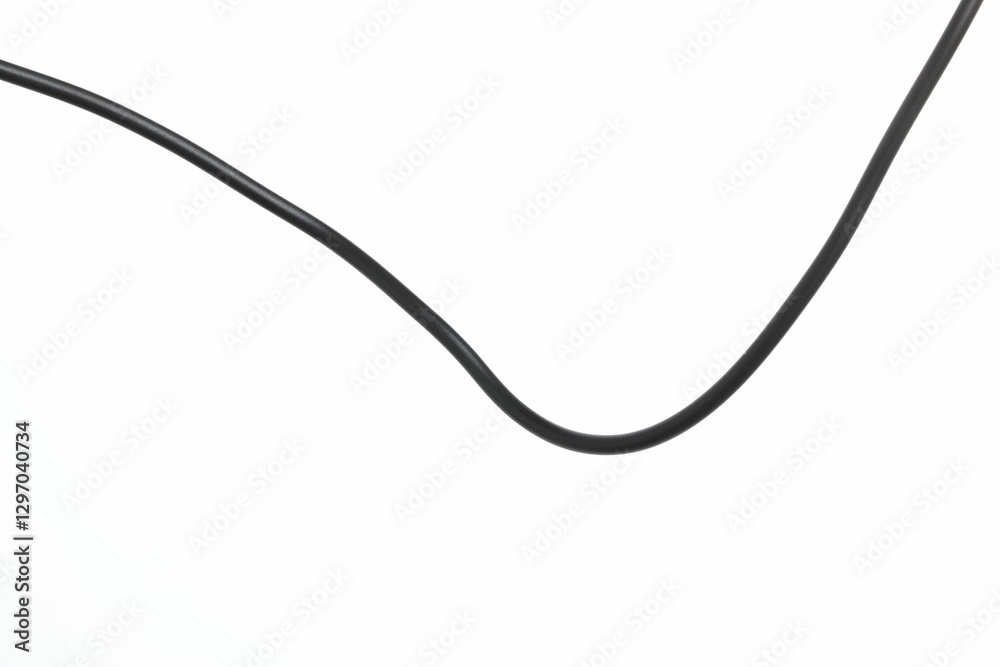 One black electrical wire on white background