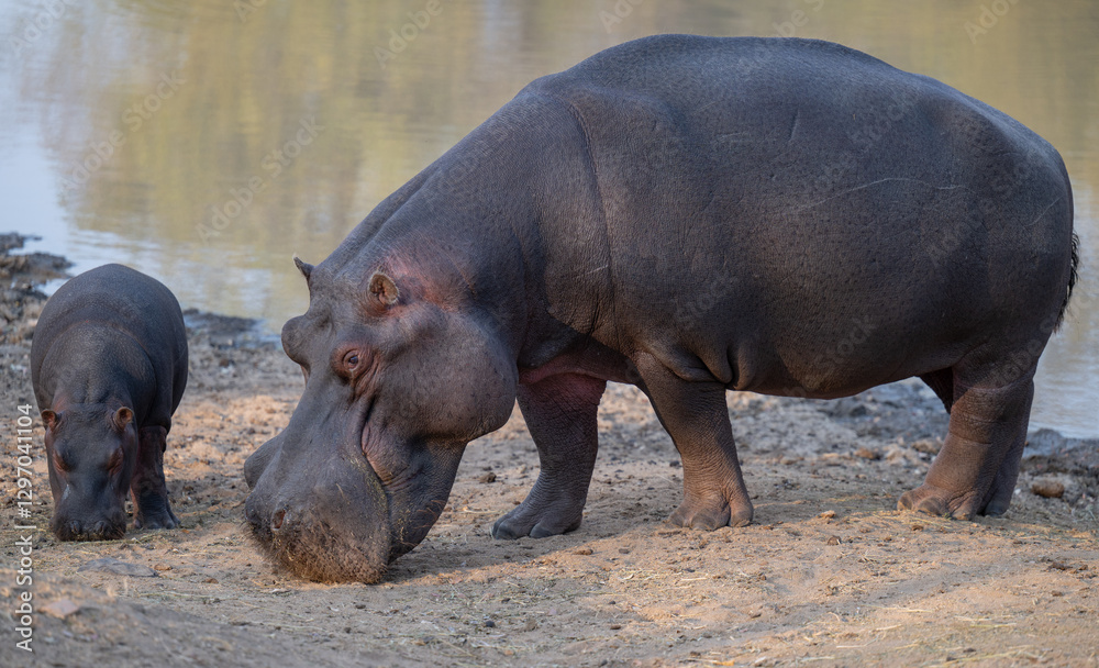 Afrikanische Tiere Flusspferd genannt Nilpferd - Hippo, im Krüger National Park Südafrika