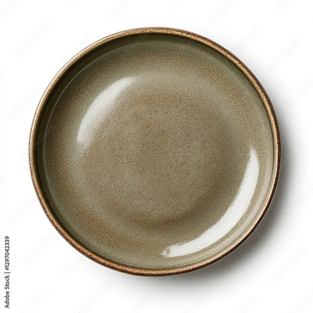 Empty Ceramic Round Plate Isolated on White Background, Viewed from Above, Perfect for Product Display or Dining Presentation