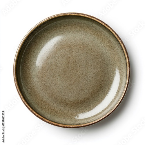 Empty Ceramic Round Plate Isolated on White Background, Viewed from Above, Perfect for Product Display or Dining Presentation