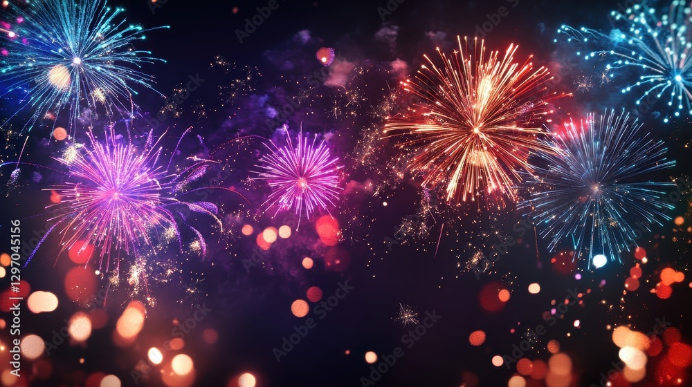 Fototapeta premium A vibrant display of colorful fireworks lighting up the night sky, creating a festive atmosphere perfect for celebration.
