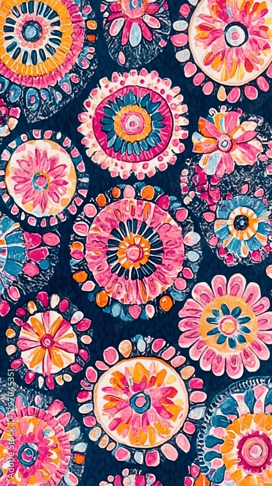 Vibrant Floral Mandala Pattern in Bohemian Style for Digital Art and Background Design