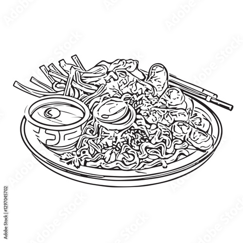 food, chinese, asian, background, restaurant, cooking, meal, design, cuisine, delicious, gourmet, dinner, dish, asia, plate, tasty, noodle, yellow, lunch, thai, traditional, vegetable, vector, table, 