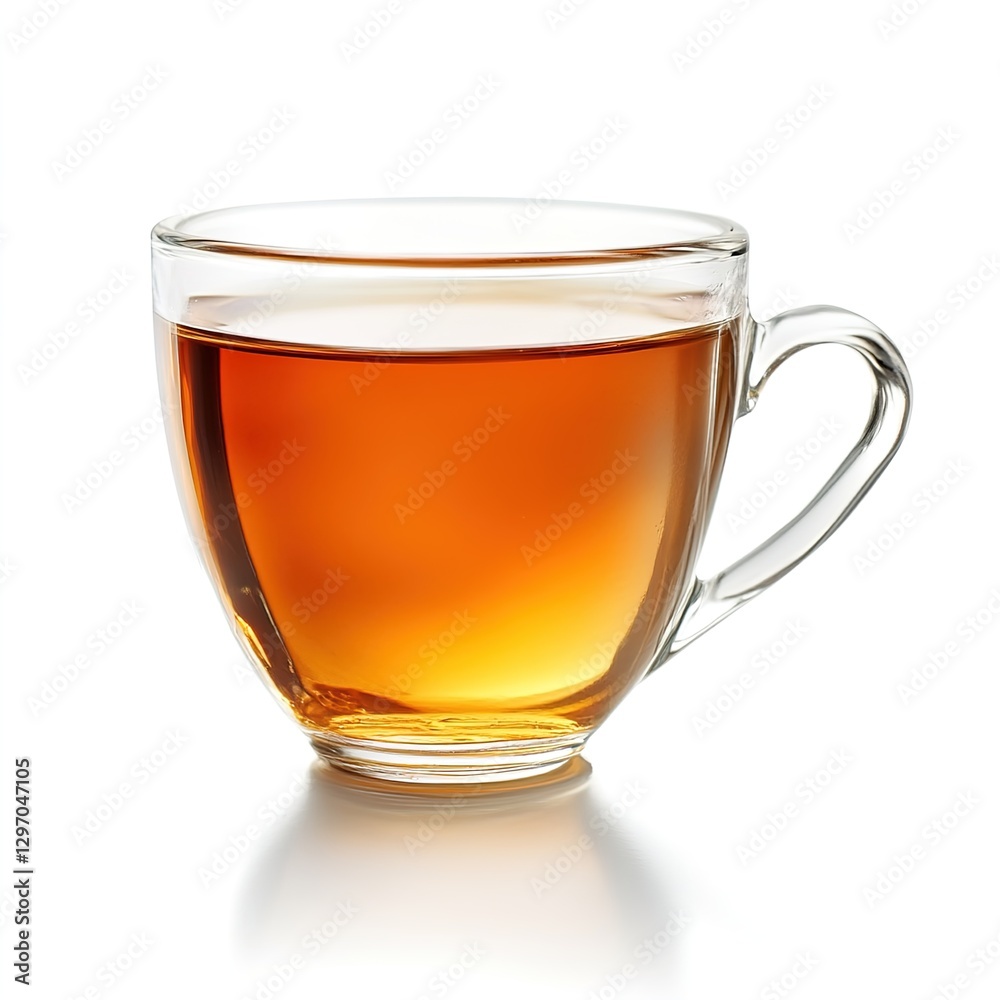 Warm Glass Cup of Tea Isolated on White Background with Steaming Hot Liquid and Refreshing Aroma Warm Glass Cup of Tea Isolated on White Background with Steaming Hot Liquid and Refreshing Aroma