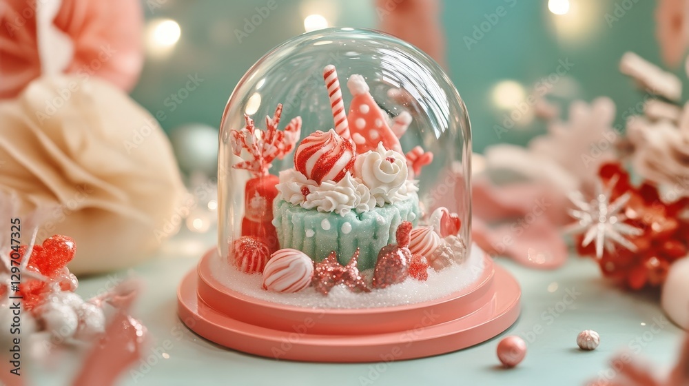 Festive Snow Globe With Kuih Raya Inside for Holiday Celebrations Festive Snow Globe With Kuih Raya Inside for Holiday Celebrations