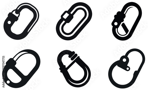 black climbing carabiner icons, isolated against a white background