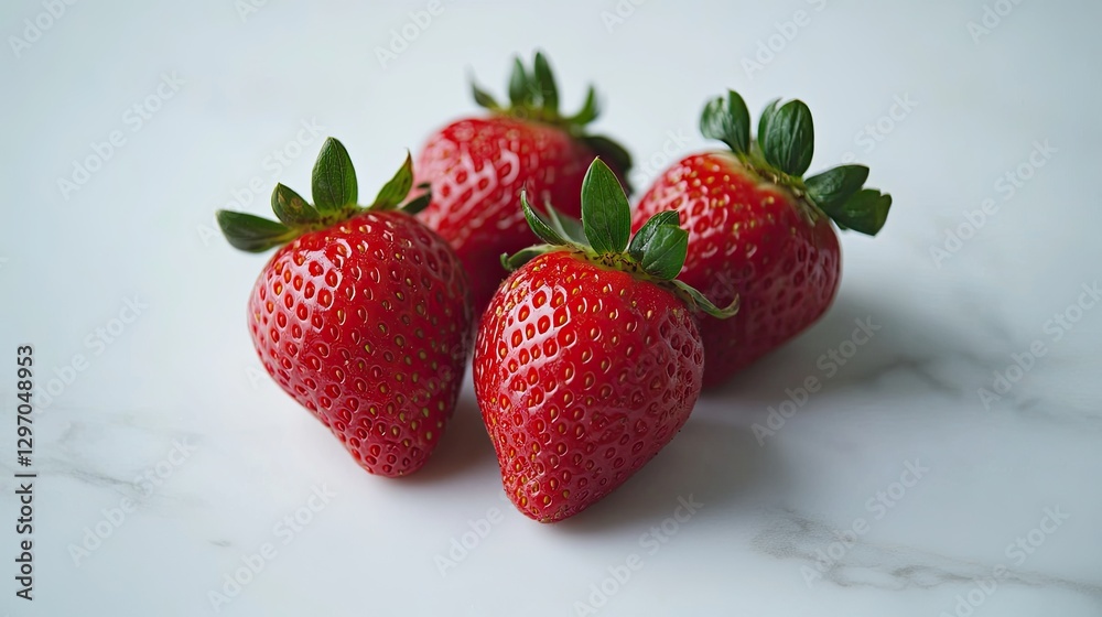 Bright, clean composition of fresh strawberries appearing to float weightlessly against a pure white background, emphasizing their vibrant red color. Bright, clean composition of fresh strawberries appearing to float weightlessly against a pure white background, emphasizing their vibrant red color.