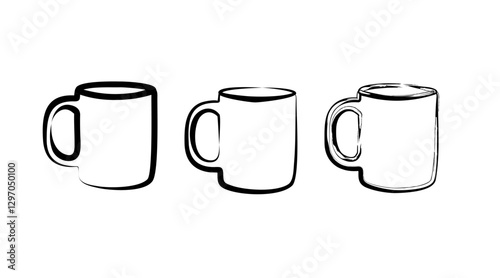 Hand drawn coffee mugs with three differents strokes