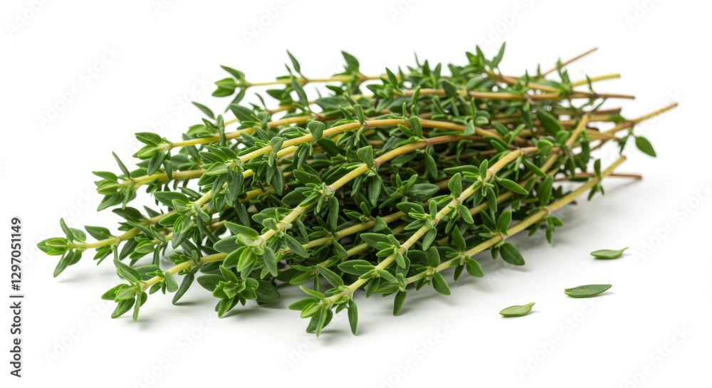 Fresh Thyme Sprigs - A bunch of fresh thyme sprigs isolated on a white background. Ideal for culinary and herbal uses Fresh Thyme Sprigs - A bunch of fresh thyme sprigs isolated on a white background. Ideal for culinary and herbal uses