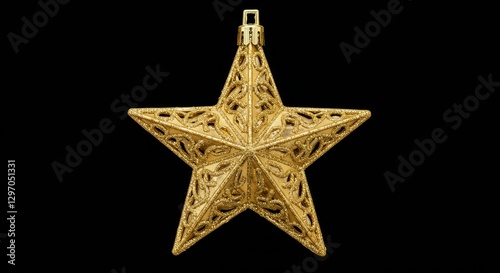 Golden Filigree Star Christmas Ornament - Festive gold star, Christmas decoration, metallic texture, shiny surface, holiday accessory. Symbolizes hope, joy, celebration, light, and faith
