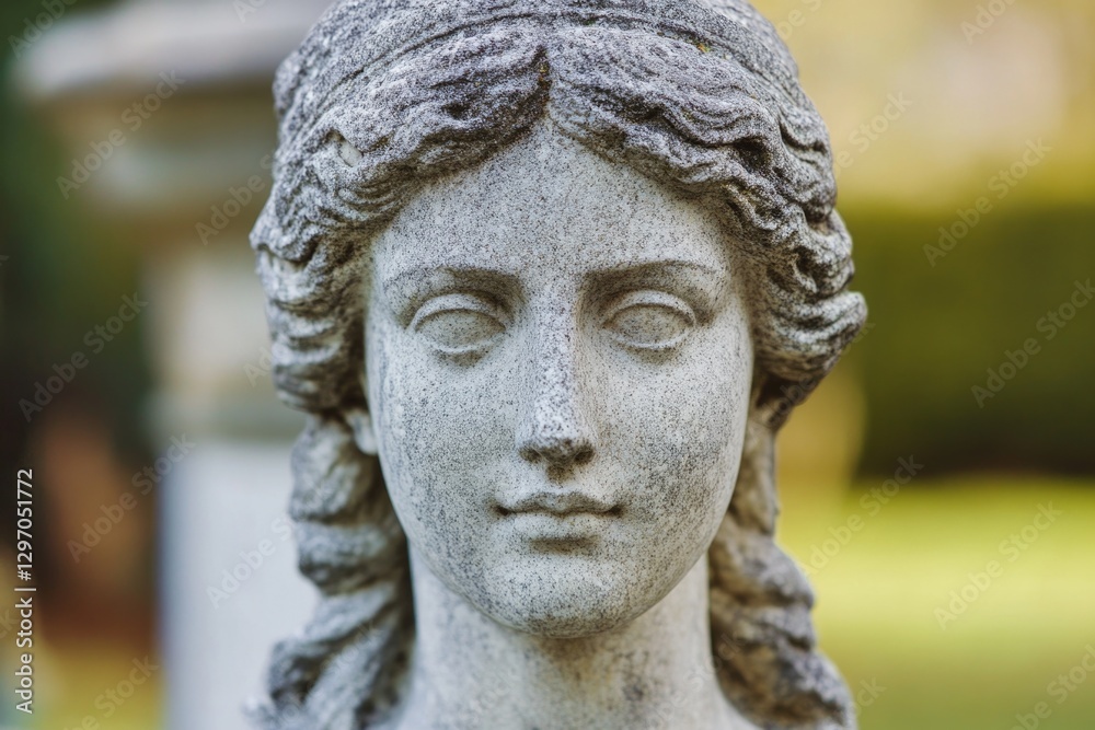 Close-up shot of a statue depicting a woman's face, with detailed features and intricate design Close-up shot of a statue depicting a woman's face, with detailed features and intricate design