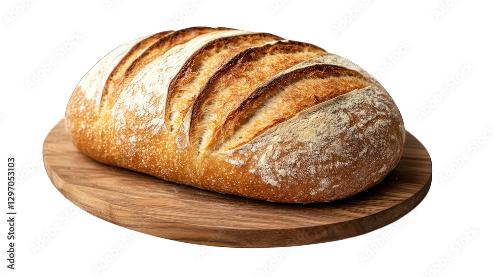 Freshly baked artisan bread with a crispy crust, placed on a wooden surface isolated on transparent background. Freshly baked artisan bread with a crispy crust, placed on a wooden surface isolated on transparent background.