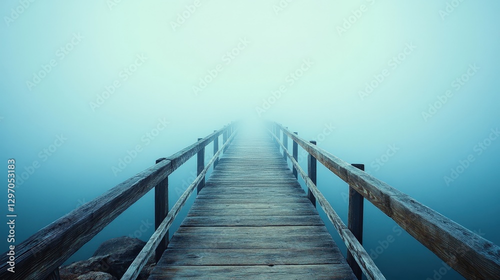 Obraz premium Ethereal Bridge in Fog Creating Mysterious and Dreamy Atmosphere