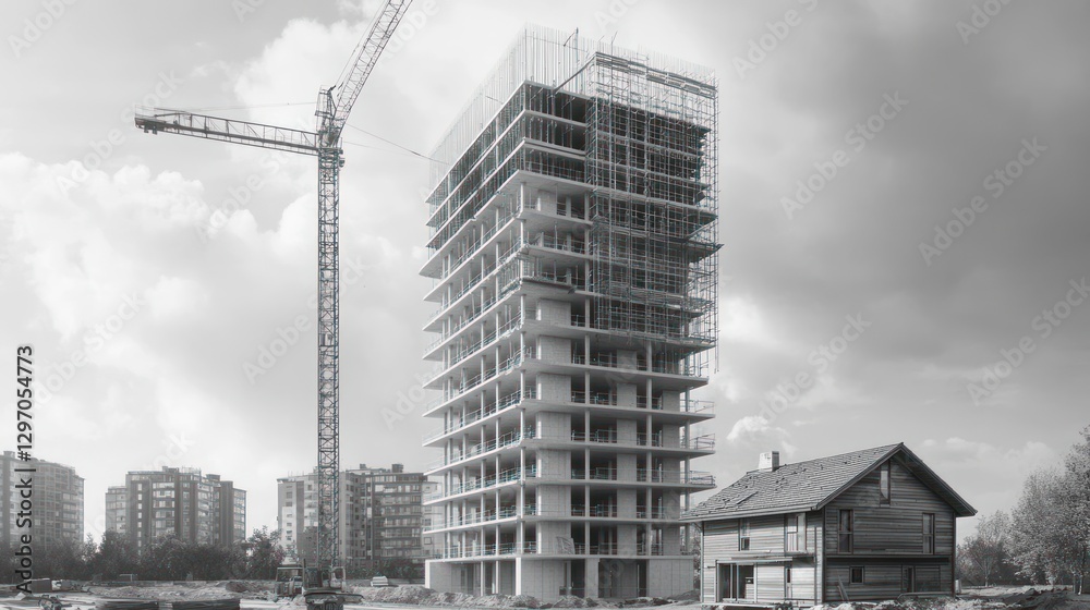 Fototapeta premium Skyscraper construction, urban development, city skyline