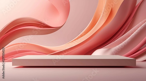 Elegant Display Platform with Flowing Pink Fabric Background