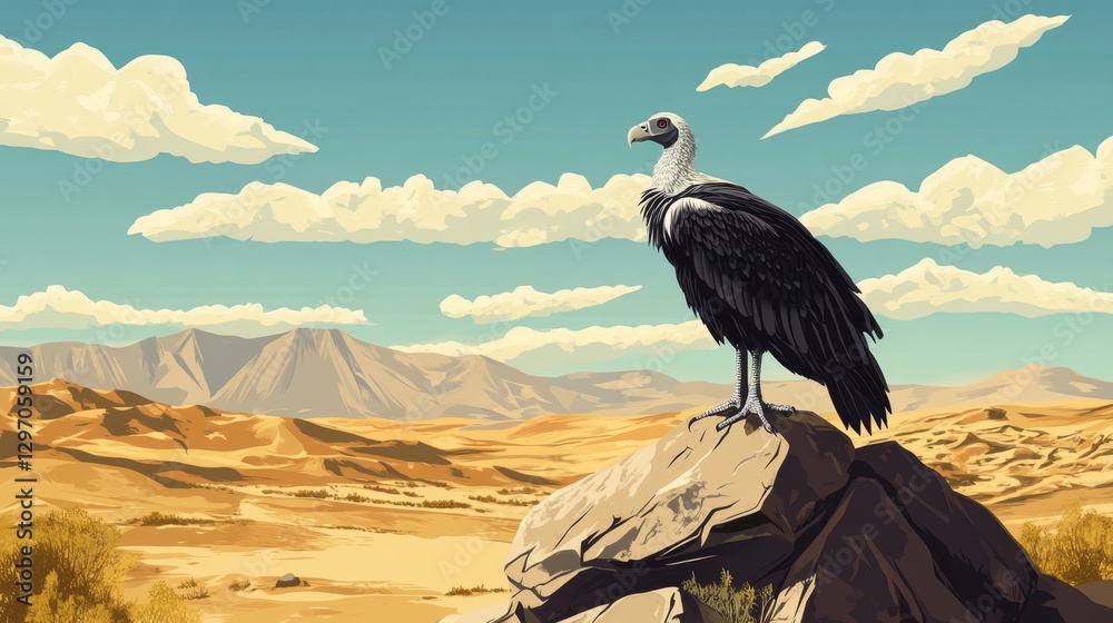Fototapeta premium Majestic Vulture Perched on Desert Rock