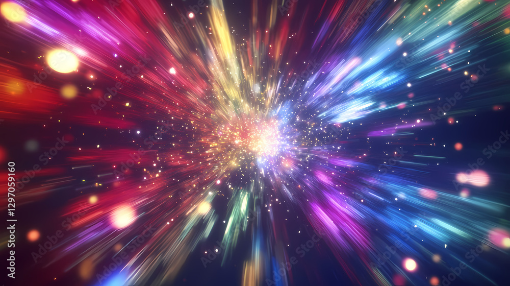 Abstract blurred background with colorful lights and bokeh effect, night city street. Concept of a light explosion Abstract blurred background with colorful lights and bokeh effect, night city street. Concept of a light explosion