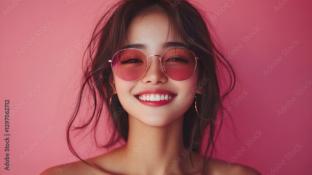 An single portrait of a happy, attractive Vietnamese person dancing and partying on a pink backdrop An single portrait of a happy, attractive Vietnamese person dancing and partying on a pink backdrop