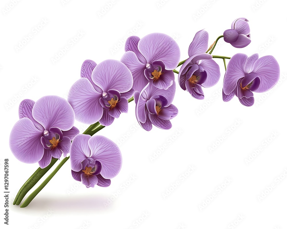 Purple Orchid Branch, Isolated Floral Design Purple Orchid Branch, Isolated Floral Design