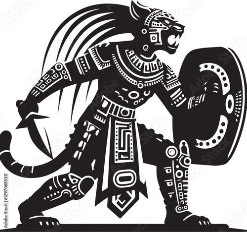 Aztec Jaguar Warrior Vector Illustration