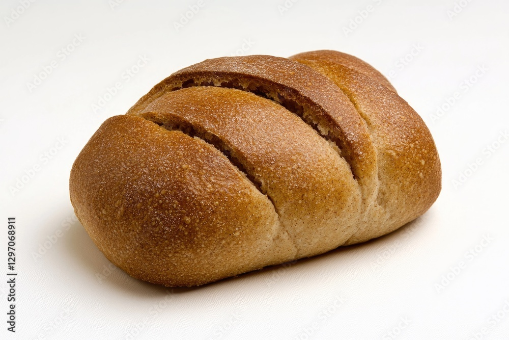 A loaf of bread sitting on a clean and simple white background, ideal for use in recipes, food styling or as a symbol of hospitality A loaf of bread sitting on a clean and simple white background, ideal for use in recipes, food styling or as a symbol of hospitality