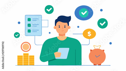 Savings Strategies An illustration focusing on a financial advisor guiding individuals on various savings strategies with a checklist and visual icons representing different saving