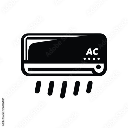 Silhouette Air Conditioner Icon with Cool Airflow. Minimalist AC Unit Vector Symbol. Cooling System HVAC Silhouette Icon. Home Appliance Cooling System Vector Icon