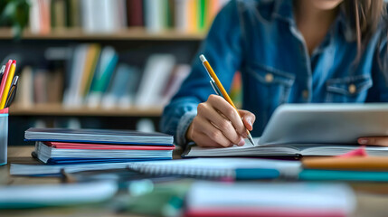 An adult education teacher preparing course materials and setting up for an online class