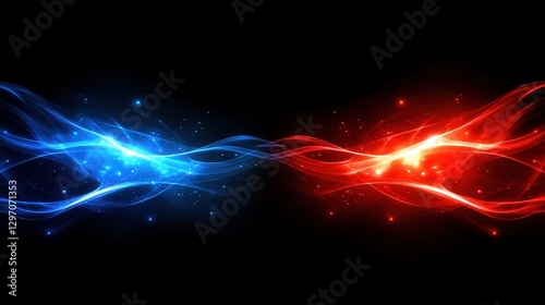 Futuristic Neon Curving Lines in Red and Blue Over Navy Gradient
