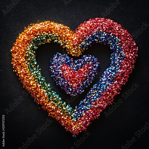 Rainbow Glitter Heart on Dark Background