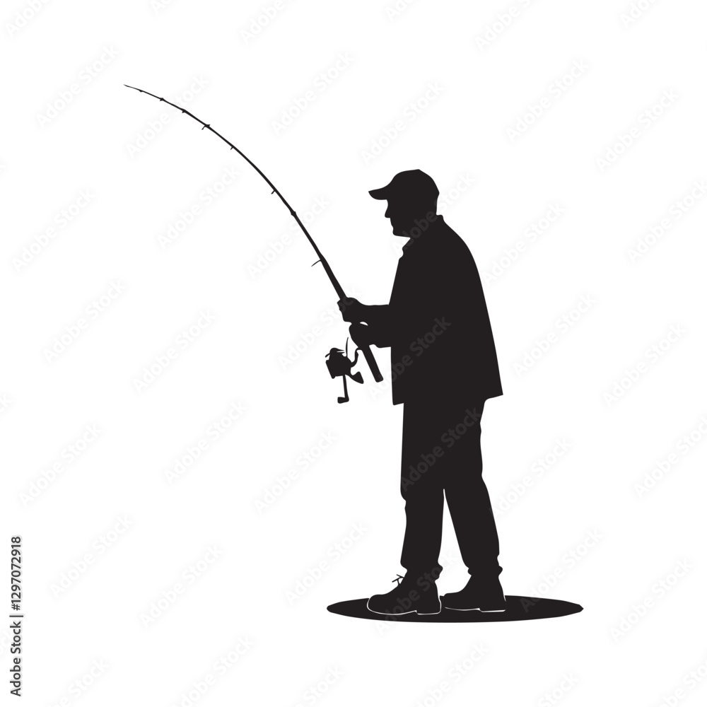 Obraz premium silhouette of angler with fishing rod. white background
