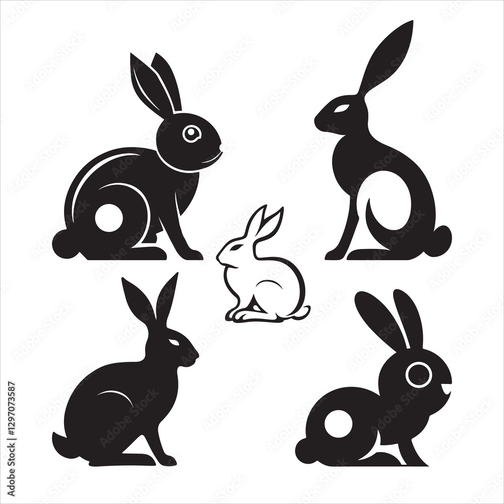 Fototapeta premium Rabbit Silhouette Vectors, Cute and Minimalist Design.