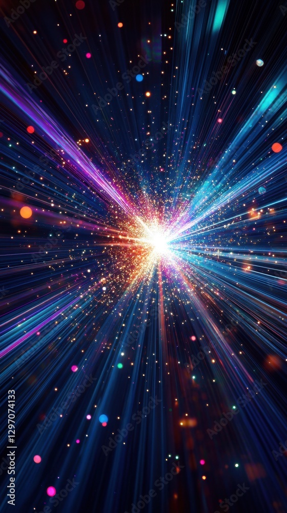Fototapeta premium Vibrant cosmic burst with radiant light and colorful energy rays in space
