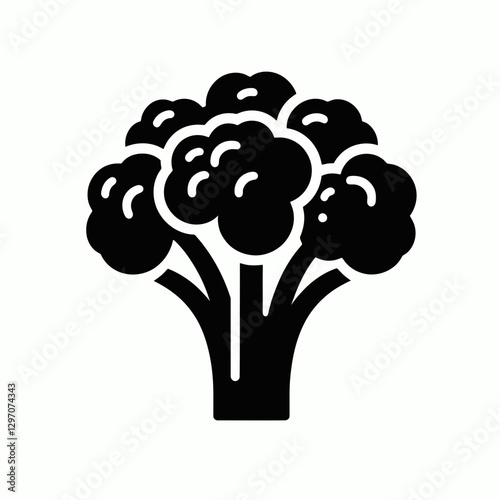 very simple flat and single minimalist Broccoli Silhouette in black on a white background
