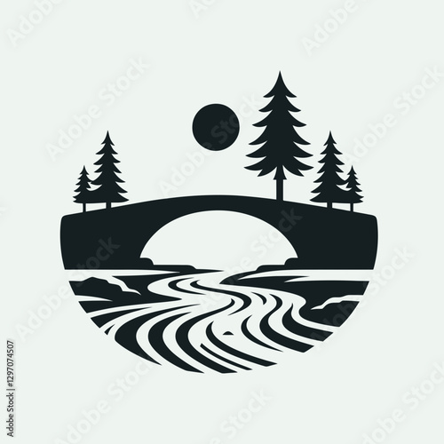 very simple flat and single minimalist Brook Silhouette in black on a white background