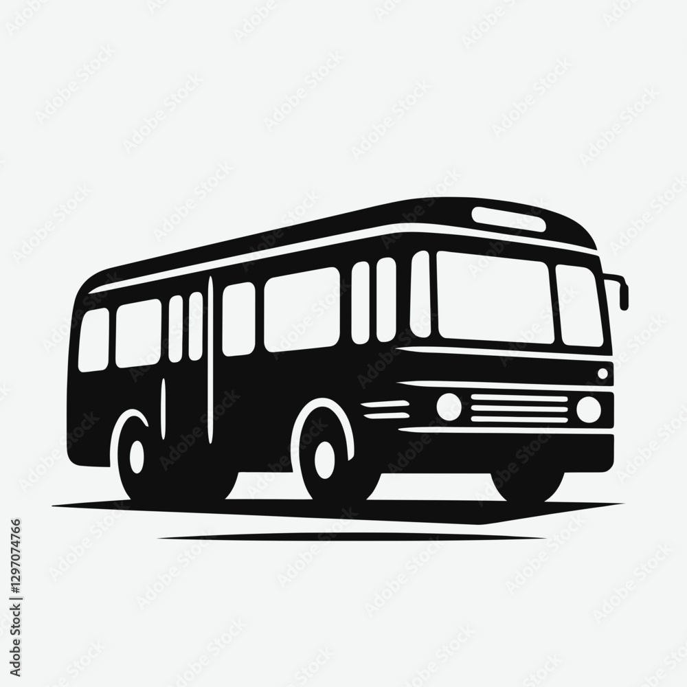  very simple flat and single minimalist Bus Silhouette in black on a white background