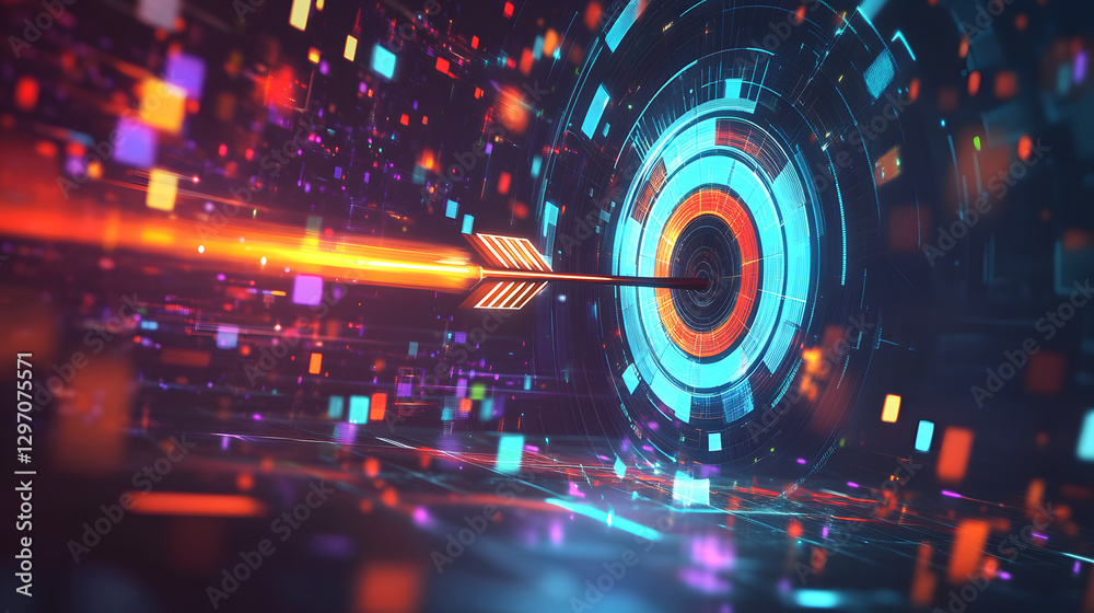 Fototapeta premium A colorful arrow hitting the center of an archery target 