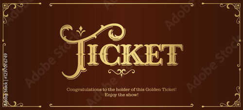 Vintage ticket template in golden colors on dark background. for festive events. Just add your text. Vector, for web and printing.