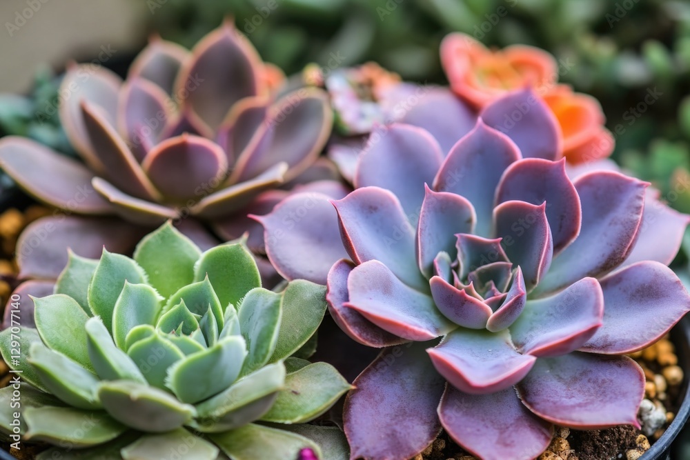 A group of succulents sitting in a decorative pot, great for home or office decor A group of succulents sitting in a decorative pot, great for home or office decor