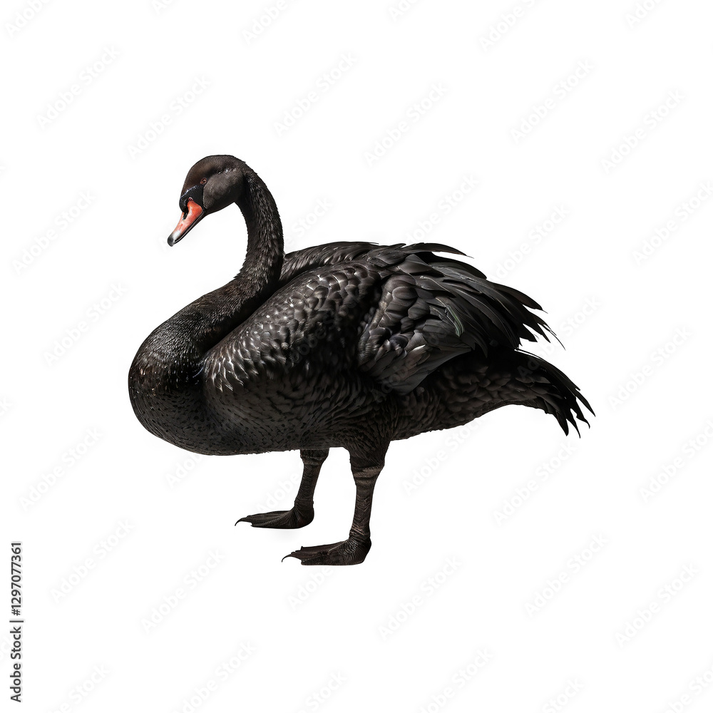 Fototapeta premium Black swan standing on transparent background generative AI