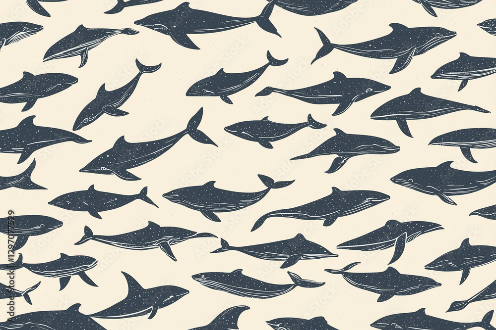 Fototapeta premium Retro decoration pattern with hundreds of tiny whales, perfect for packaging and banners.