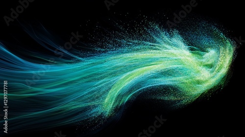 Abstract dark background with woosh wind effect with greens and blues