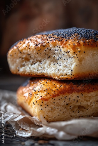 Freshly baked bagel with a generous topping of poppy seeds, great for breakfast or as a snack