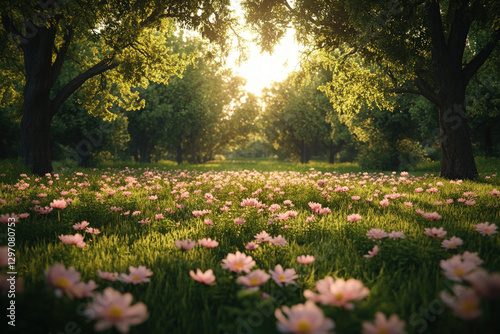 Wallpaper Mural A beautiful forest scene in spring, with lush greenery and blooming flowers. Torontodigital.ca