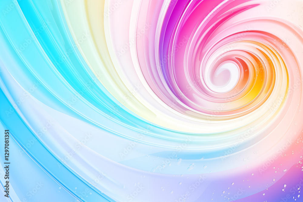 Fototapeta premium Colorful abstract background resembling water or liquid merging into a spiral on a white backdrop.