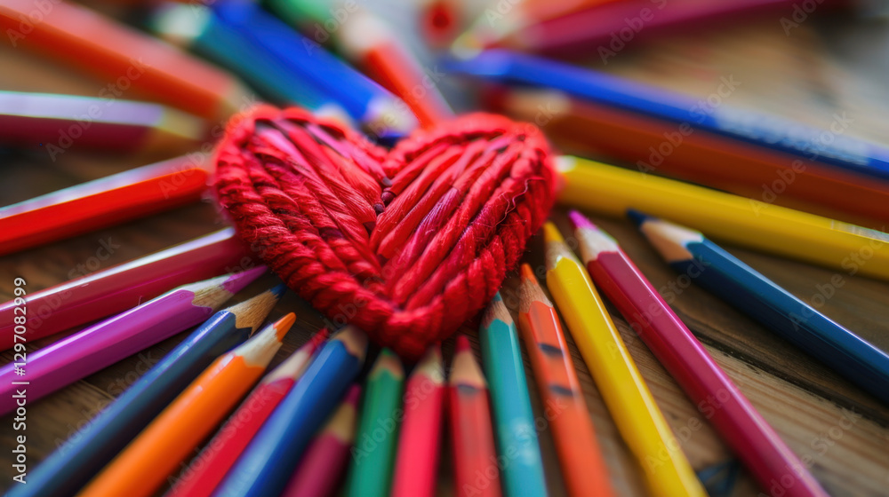 Fototapeta premium colored pencils around heart