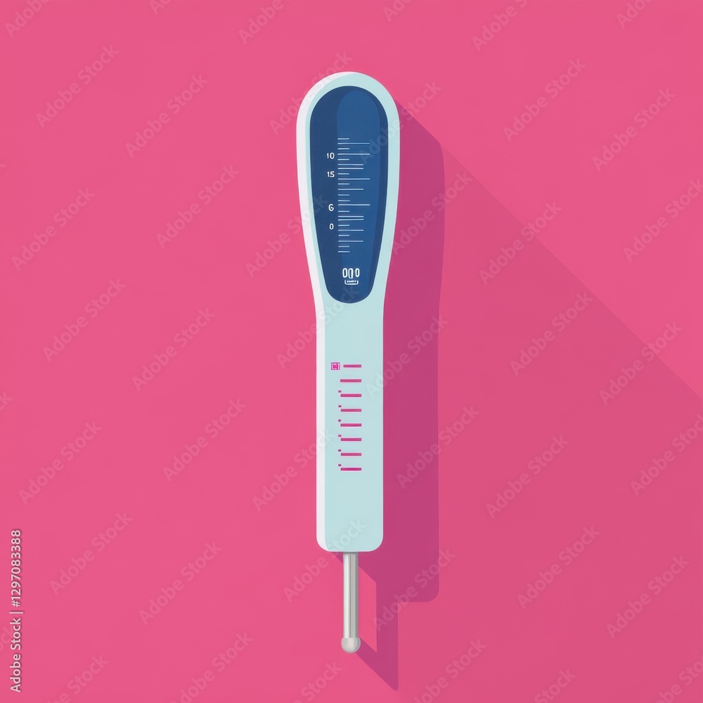 A sleek digital thermometer on a vibrant pink background, combining modern design with functionality. A sleek digital thermometer on a vibrant pink background, combining modern design with functionality.