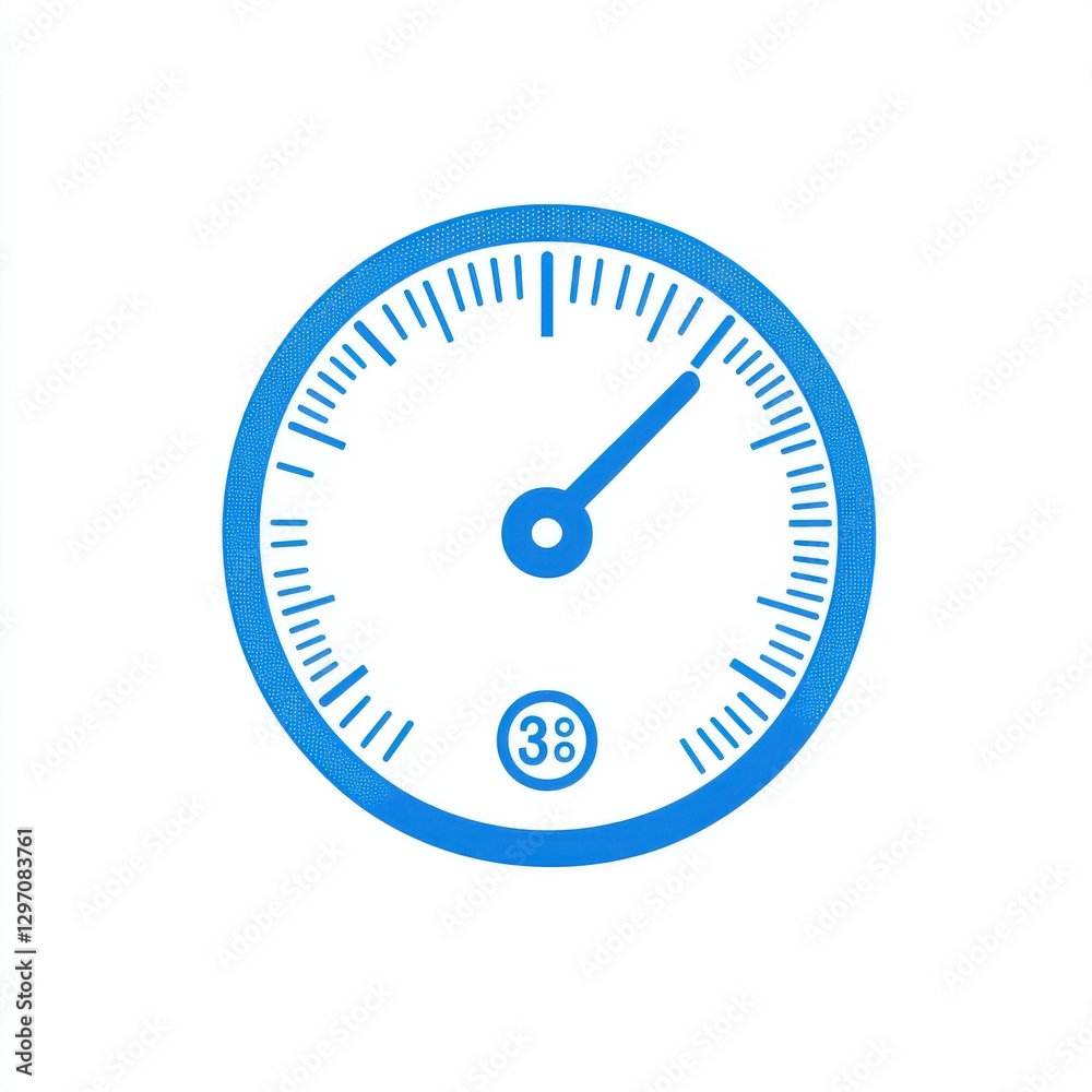 Blue gauge icon displaying a temperature of 38 degrees. Blue gauge icon displaying a temperature of 38 degrees.